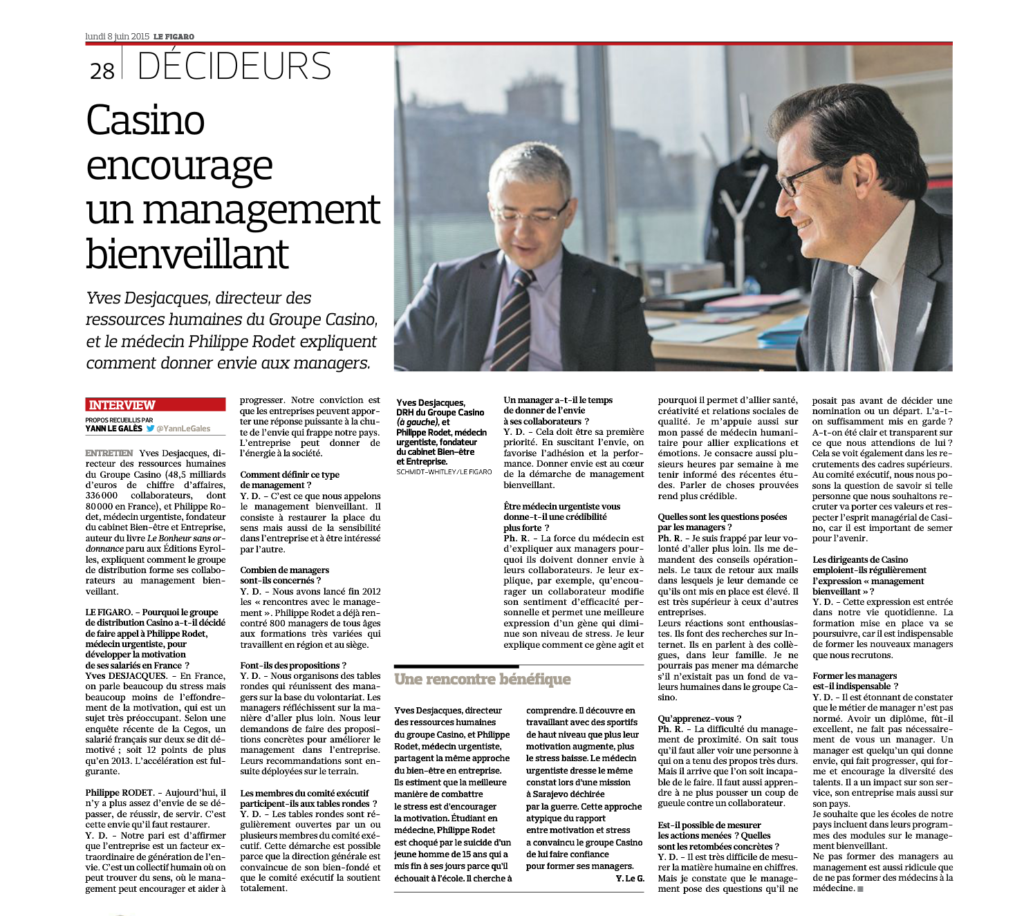Le Figaro : Casino encourage un management bienveillant